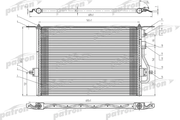 

Радиатор кондиционера паяный FORD: COUGAR, MONDEO 1.6-1.8TD 97- PATRON PRS1068