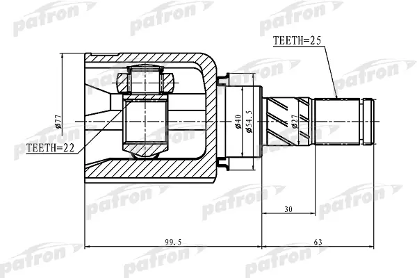 

ШРУС внутренний правый 25x40x22 NISSAN ALMERA B10RS (CLASSIC) 06-12 PATRON PCV1405