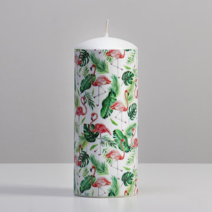 фото Свеча - цилиндр фламинго, 8х20 см, белый trend decor candle