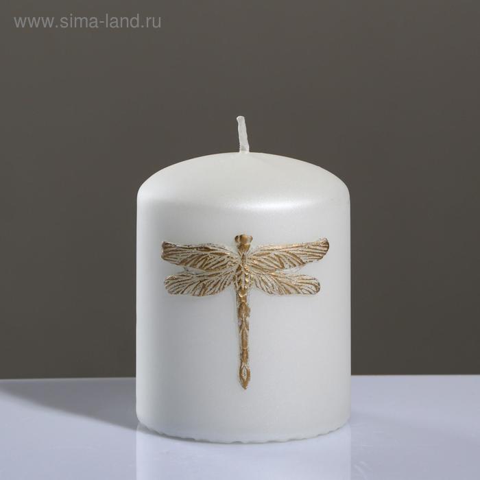 фото Свеча - цилиндр стрекоза, 7×9 см, бело-золотая trend decor candle