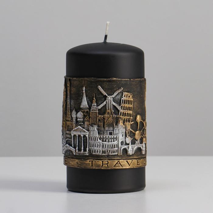 фото Свеча - цилиндр путешествие по европе, 8х15 см, черный trend decor candle