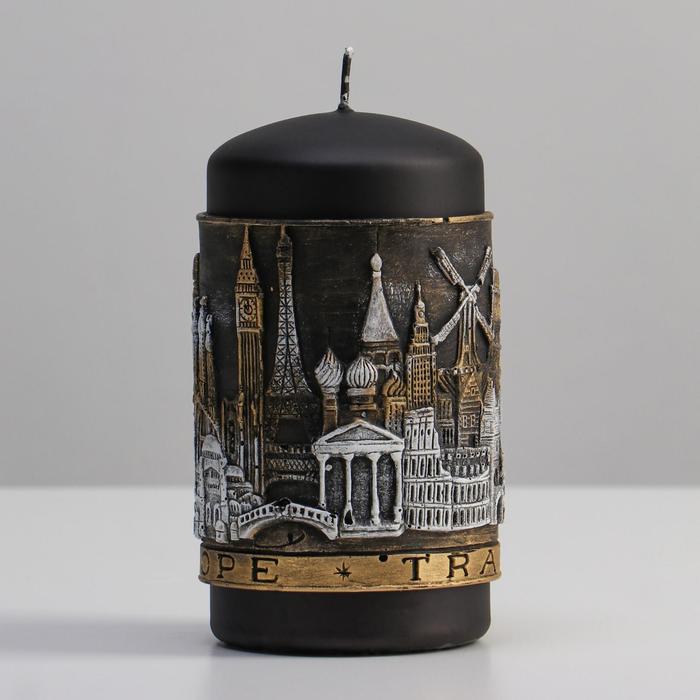 фото Свеча - цилиндр путешествие по европе, 7х13 см, черный trend decor candle