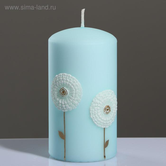 фото Свеча - цилиндр одуванчики, 7×13 см, синий trend decor candle
