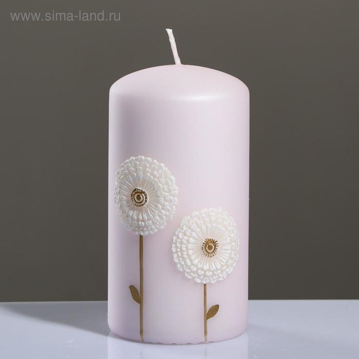 фото Свеча - цилиндр одуванчики, 7×13 см, розовый trend decor candle