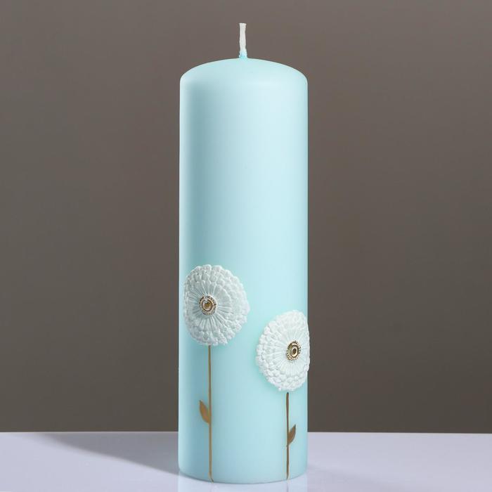 фото Свеча - цилиндр одуванчики, 6×19 см, синий trend decor candle