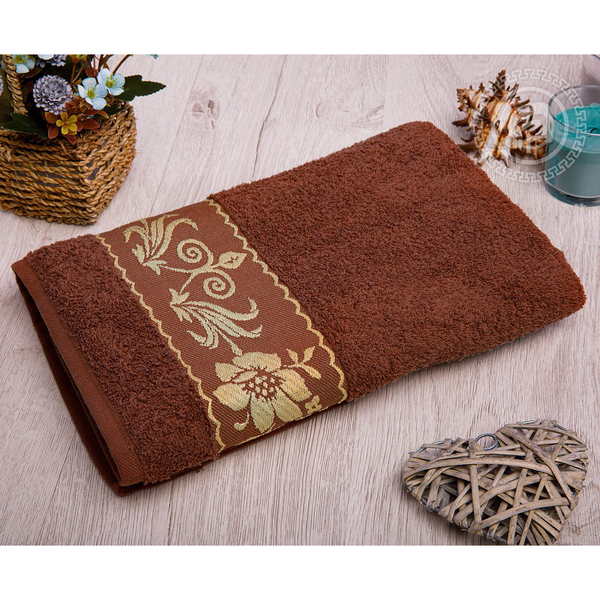 Полотенце махровое с декоративным бордюром Прованс (коричневое) 70х140