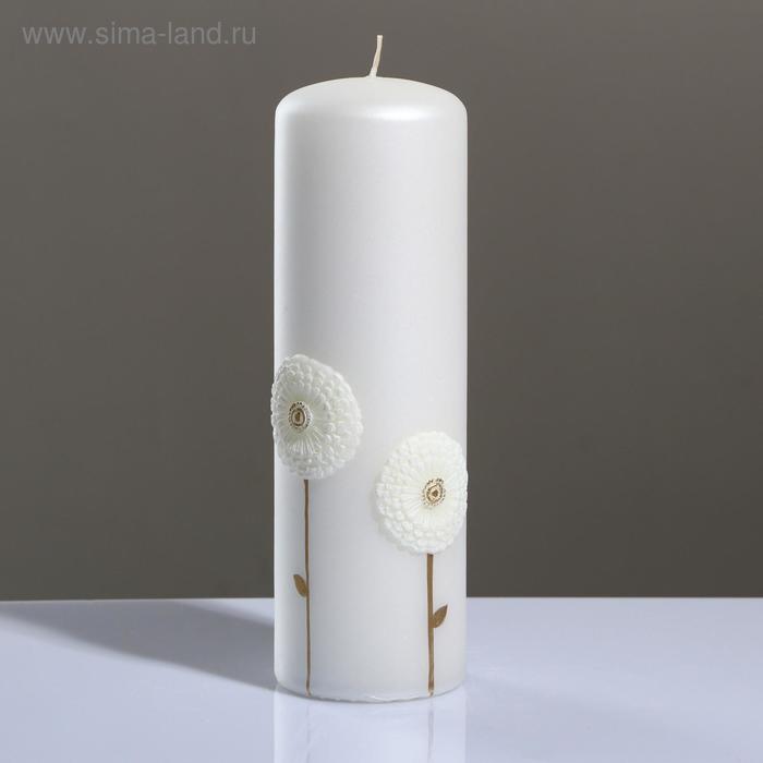 фото Свеча - цилиндр одуванчики, 6×19 см, белый trend decor candle