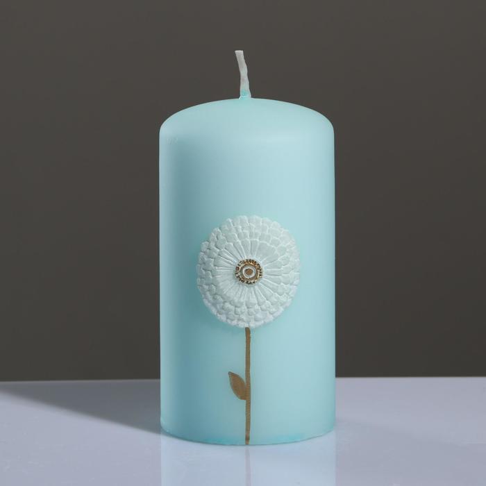 фото Свеча - цилиндр одуванчики, 6×11,5 см, синий trend decor candle