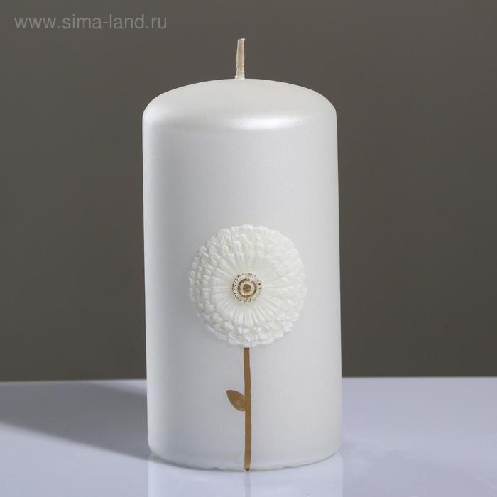 фото Свеча - цилиндр одуванчики, 6×11,5 см, белый trend decor candle