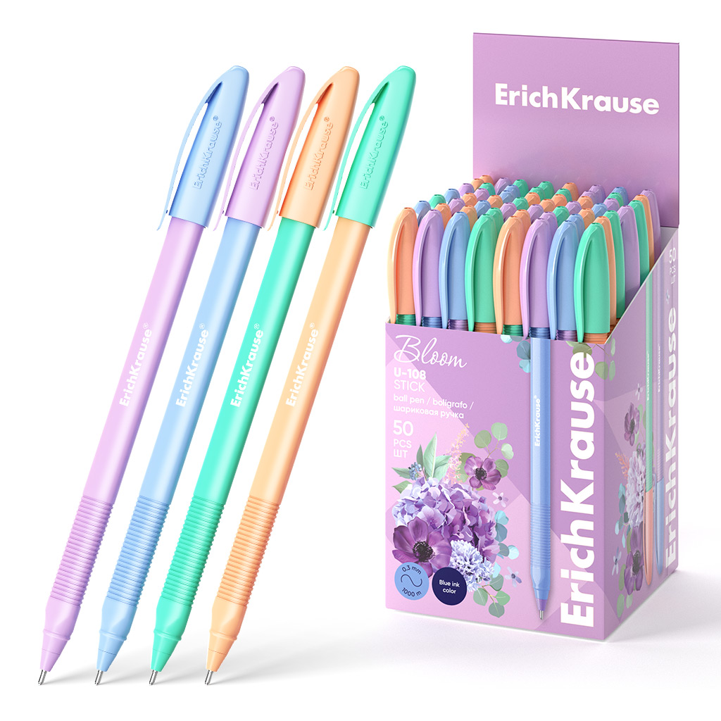 

Ручка шариковая ErichKrause U-108 Stick Pastel Bloom 1.0, Ultra Glide Tech, синяя, 12 шт., U-108 Stick Pastel Bloom