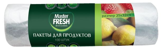 

Пакеты для продуктов 100 штук 25*32 СМ Master FRESH, Белый