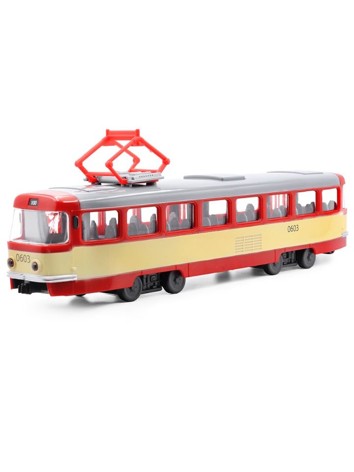 Инерционная модель PLAYSMART 9708D-PS с открывающимися дверями, Трамвай модель технопарк трамвай бело синий инерционный свет звук тrам71403 18sl вuwн