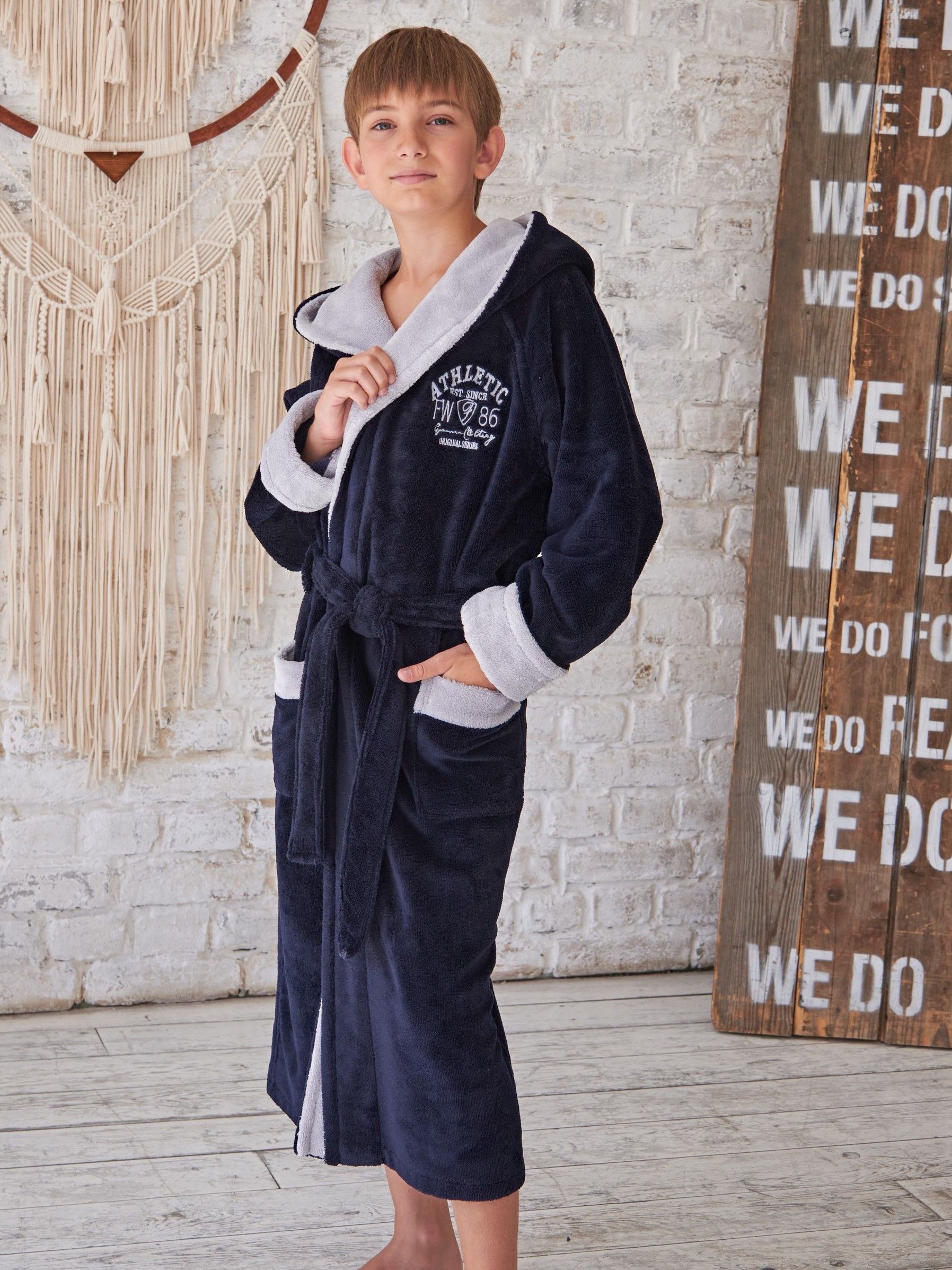 Халат детский VIEN 1065, темно-синий, 164