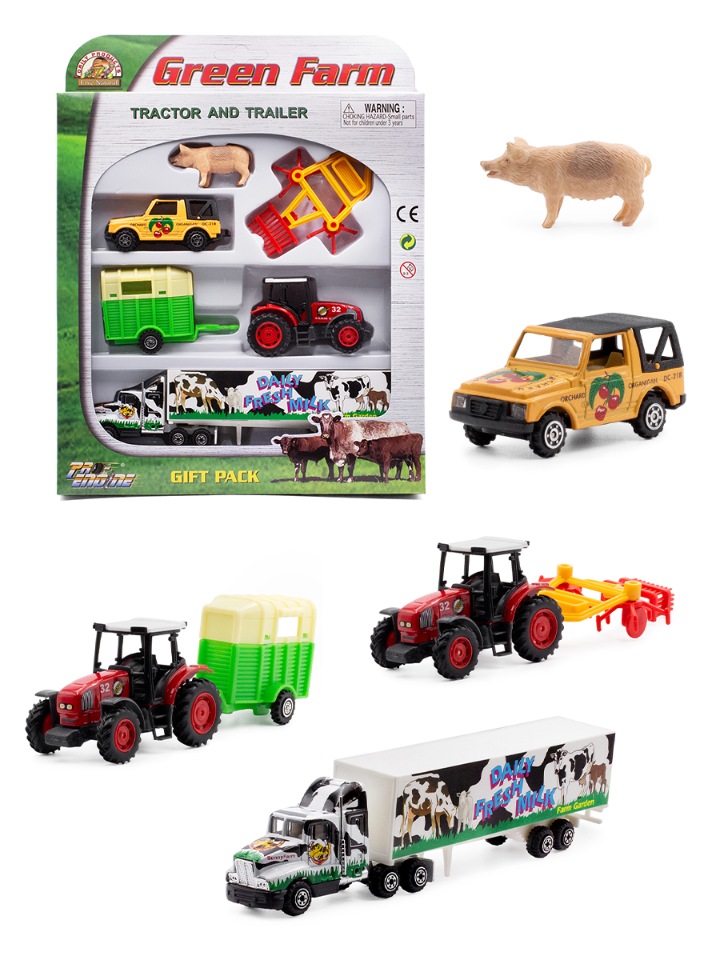 фото Детский металлический набор playsmart pt403, ферма с зеленым трактором