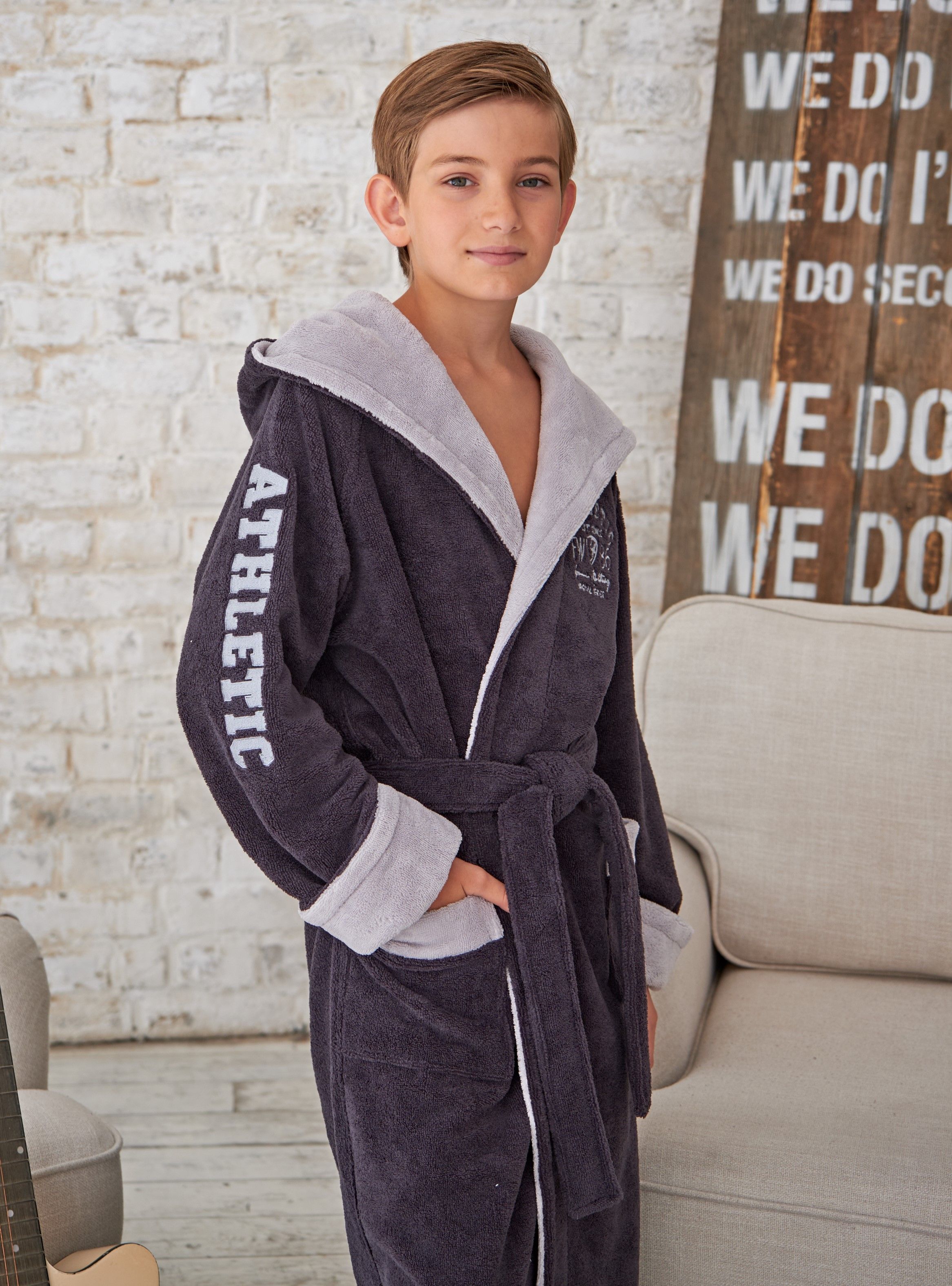 Халат детский VIEN 1065, темно-серый, 164
