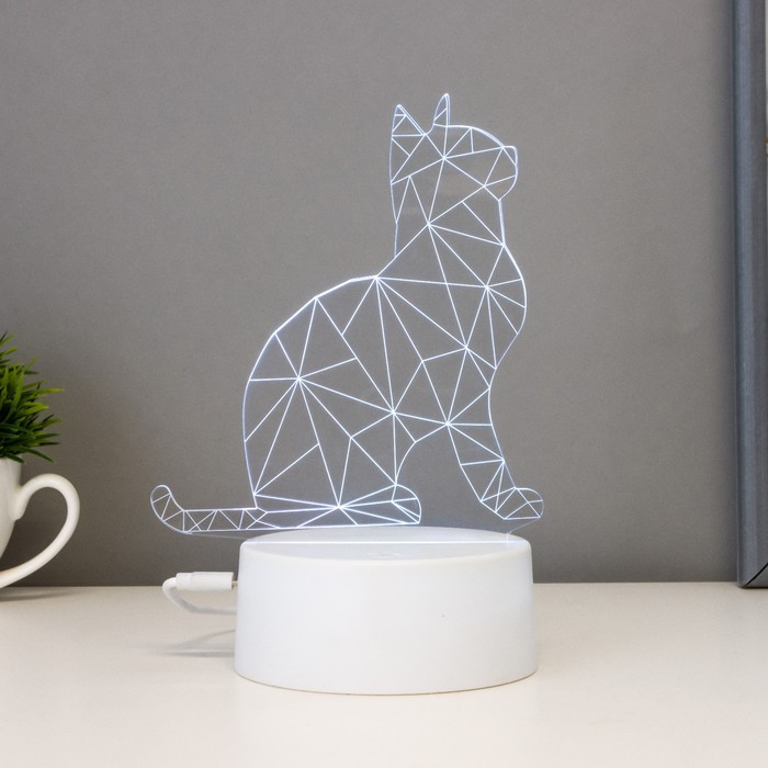 

Светильник сенсорный Кот сидя LED 7 цветов USB/от батареек белый