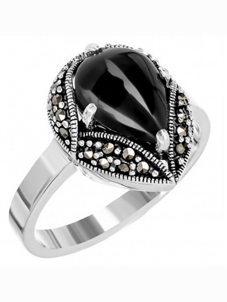 

Кольцо с марказитами и ониксами из серебра р. 20 Марказит HR1801-13262, HR1801-13262