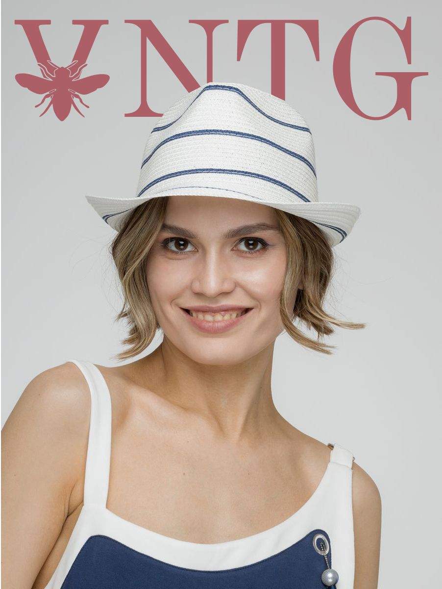Шляпа женская vintage+ 210LВБ белая/синяя, р.56-59
