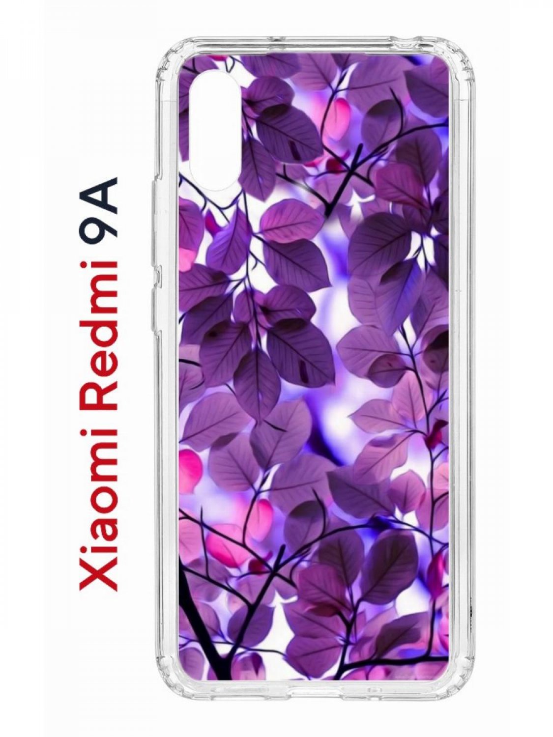 Чехол на Redmi 9A Kruche Print Purple leaves,противоударный бампер,с защитой камеры