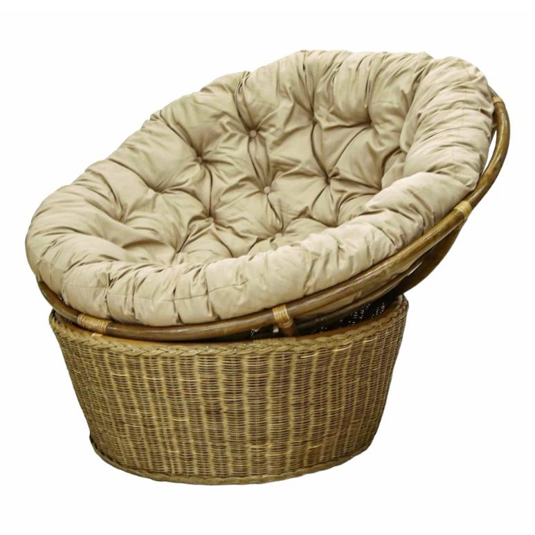 Кресло-папасан Rattan grand wicker brown с подушками светло-коричневое 110 x 110 x 80 см