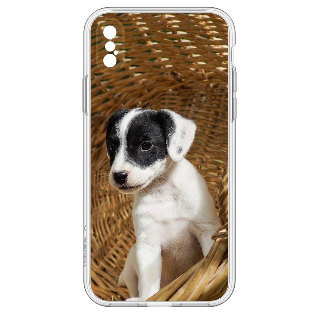 

Чехол-накладка Щенок в корзине для iPhone X, Прозрачный
