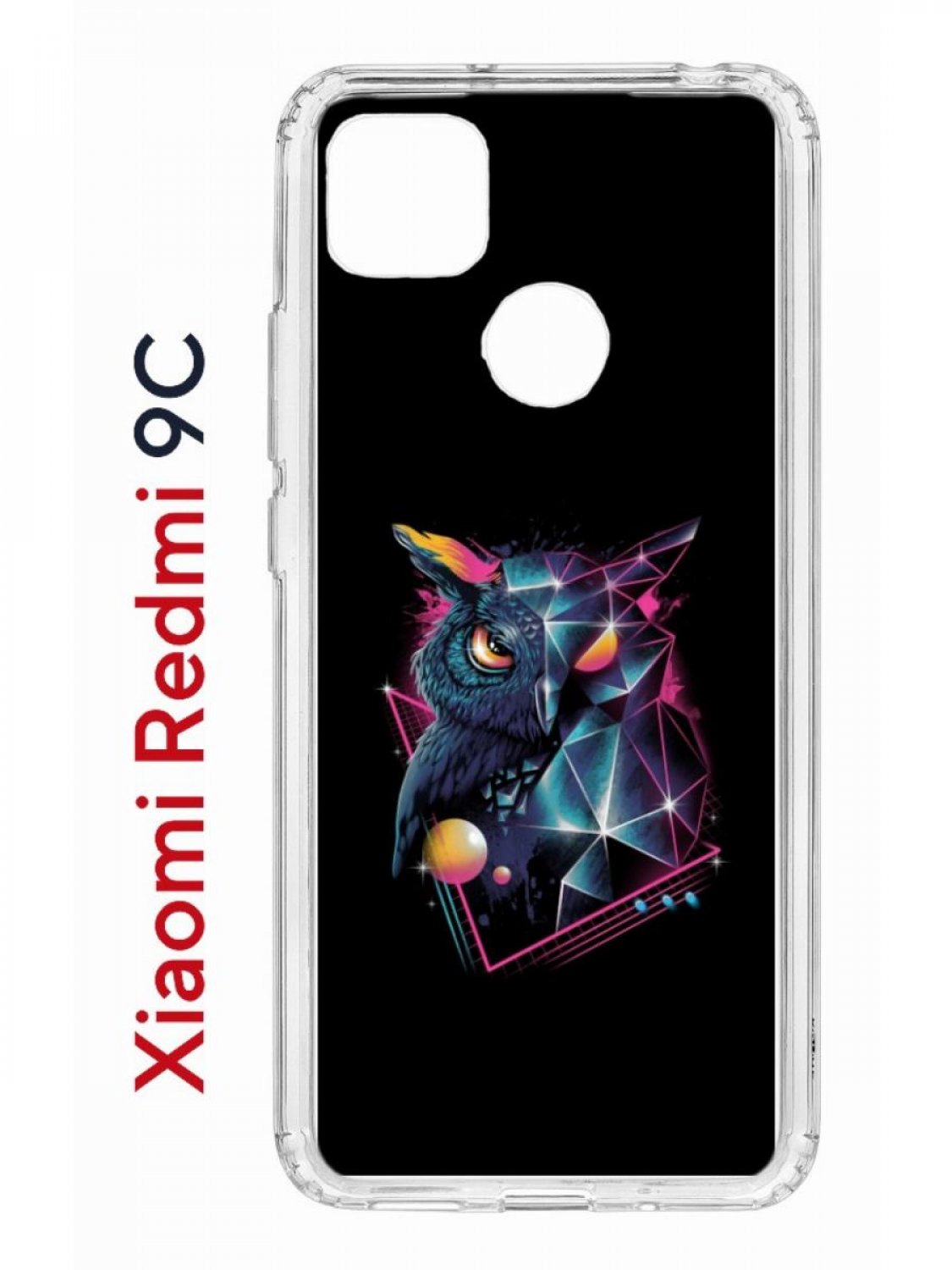 Чехол на Redmi 9C с принтом Kruche Print Retro Owl,противоударный бампер с защитой камеры