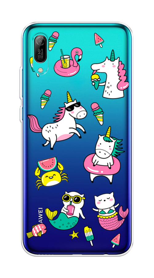 

Чехол Awog на Huawei Y6 Pro (Prime) 2019 "На отдыхе", Белый;голубой;розовый, 68150-2