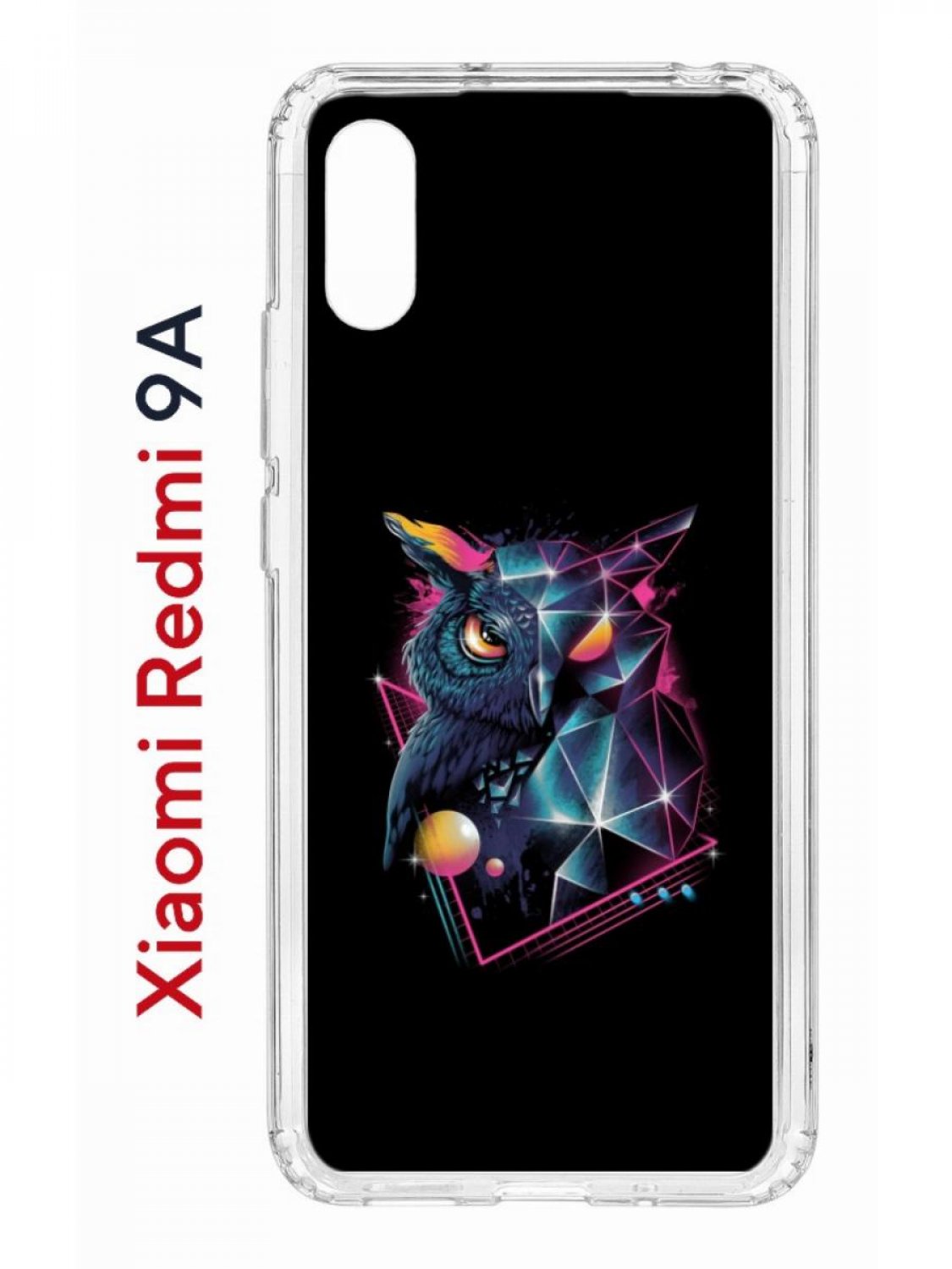 Чехол на Redmi 9A с принтом Kruche Print Retro Owl,противоударный бампер,с защитой камеры