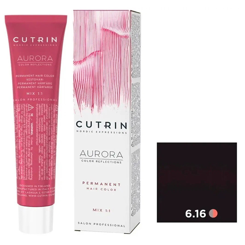 Краска для волос CUTRIN AURORA Permanent Hair Color 6.16 Мрамор 60 мл cutrin крем краска для волос 9 3 очень светлый золотистый блондин 60 мл