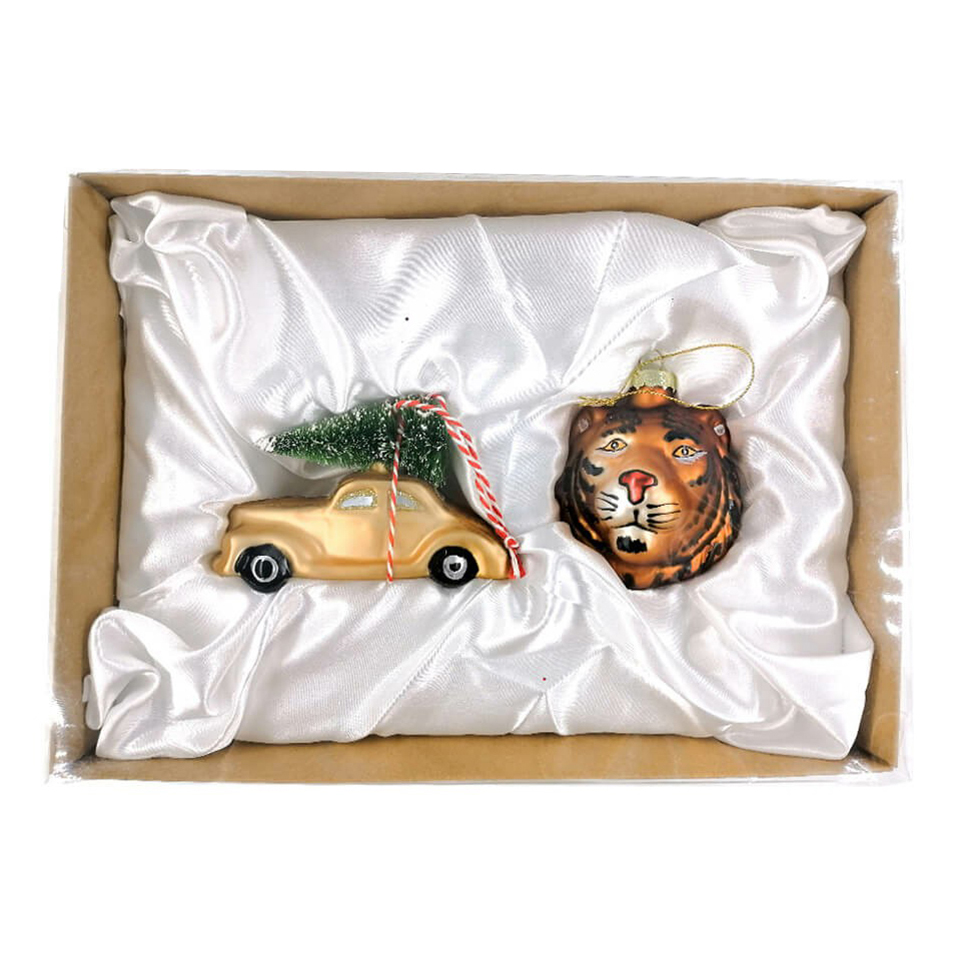 фото Набор елочных игрушек европа автомобиль-тигр разноцветный 11,3 см 8 см 2 шт