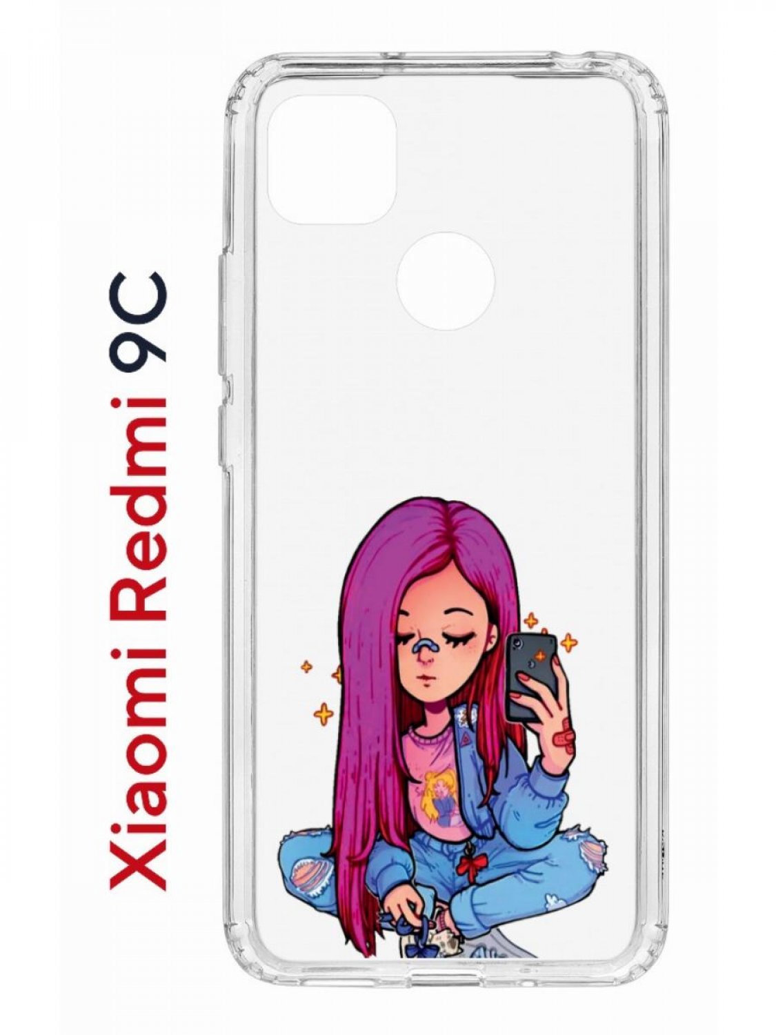 фото Чехол на redmi 9c с принтом kruche print pink hair,противоударный бампер с защитой камеры кruче