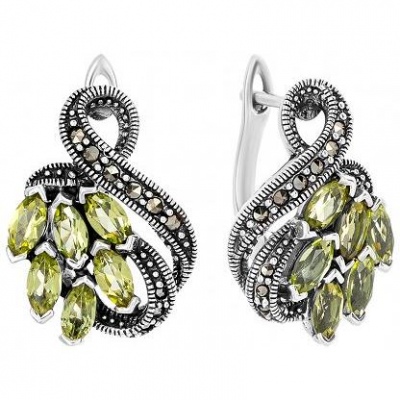 

Серьги с марказитами и хризолитами из серебра Марказит HE540-12985, HE540-12985