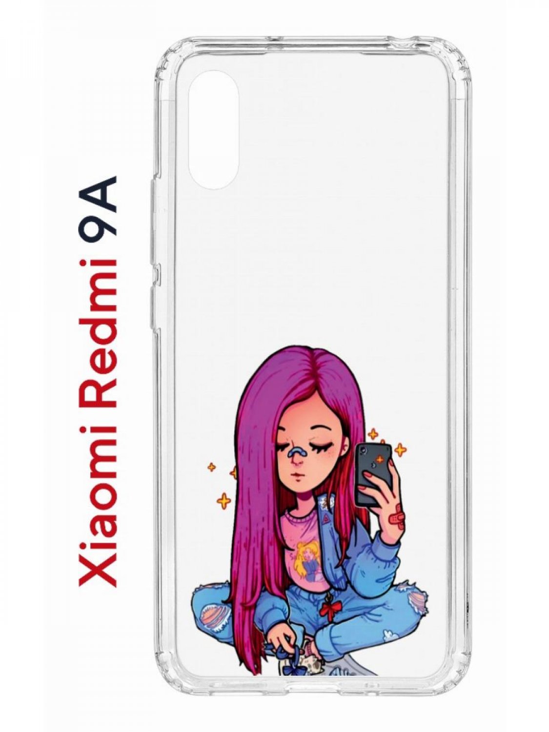 фото Чехол на redmi 9a с принтом kruche print pink hair,противоударный бампер,с защитой камеры кruче