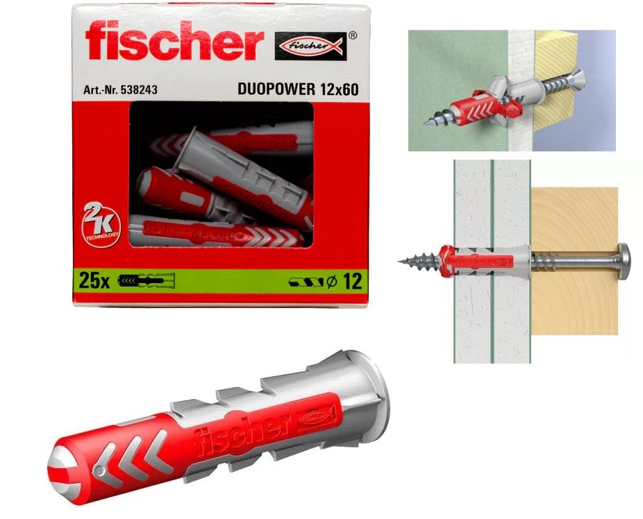 фото Дюбель fischer duopower универсальный, высокотехнологичный, без шурупа, 12x60, 25 шт