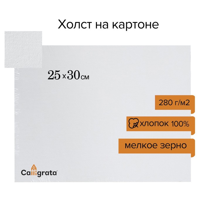 Холст на картоне Calligrata, хлопок 100%, 25 х 30 см, 3 мм, акриловый грунт, мелкое зерно 100045998599