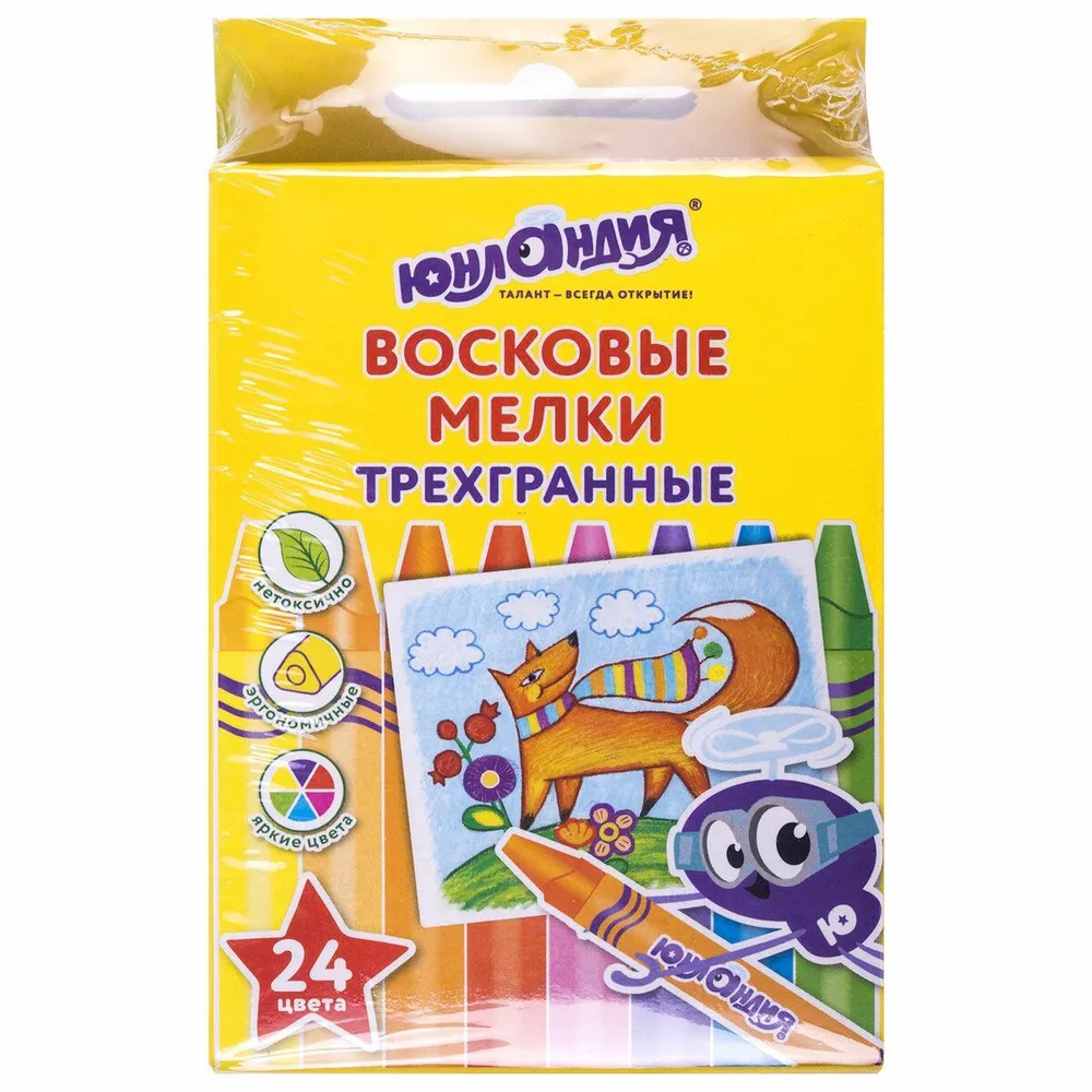 

Карандаши восковые 24 цвета Юнландия "Юнландик и Мудрый Лис", Разноцветные