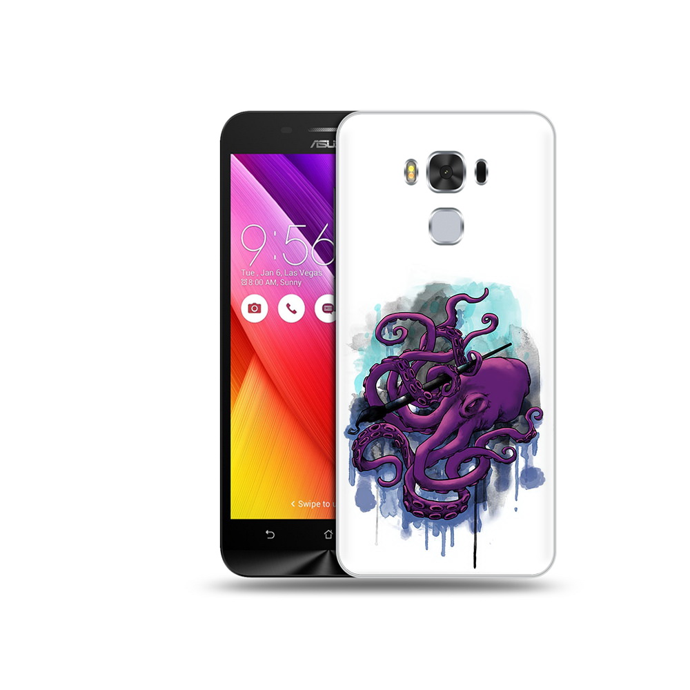 

Чехол MyPads Tocco для Asus ZenFone 3 фиолетовый осьминог (PT49951.654.658), Прозрачный, Tocco