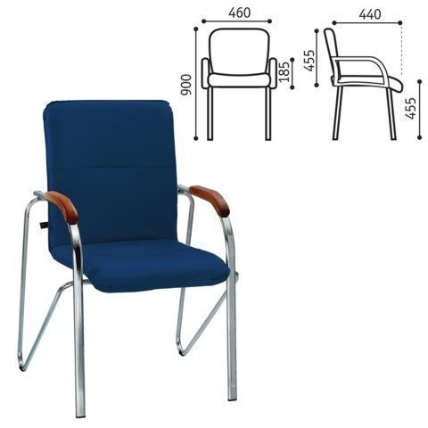Кресло для приемных и переговорных Samba (дерево 1.023), хром.каркас, кожзам синий V-15