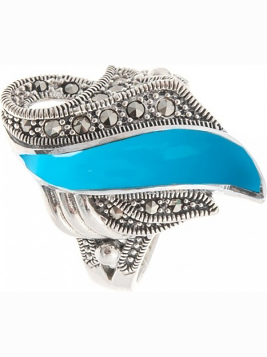 

Кольцо с марказитами и бирюзой из серебра р. 20,5 Марказит HR202-4317, HR202-4317