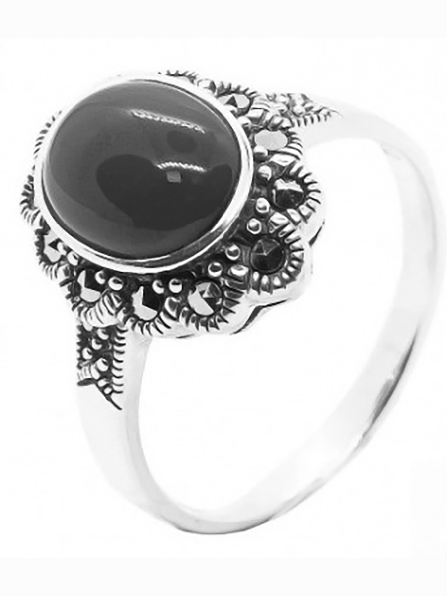 

Кольцо с марказитами и ониксами из серебра р. 18 Марказит HR092-4524, HR092-4524