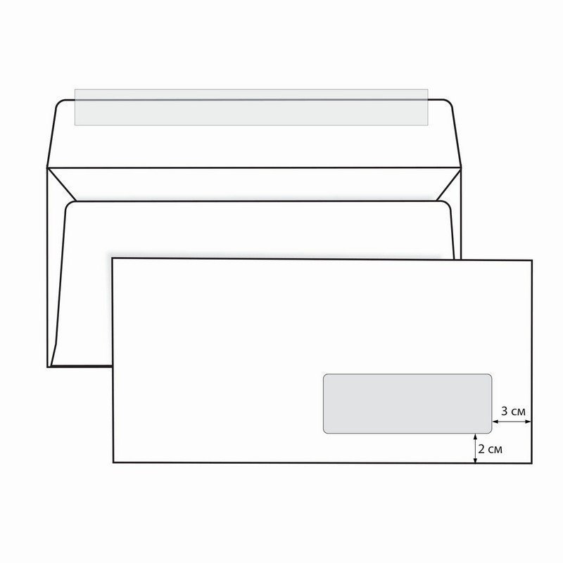 фото Конверты е65 (110х220 мм), правое окно, отрывная полоса, белые, комплект 1000 шт nobrand