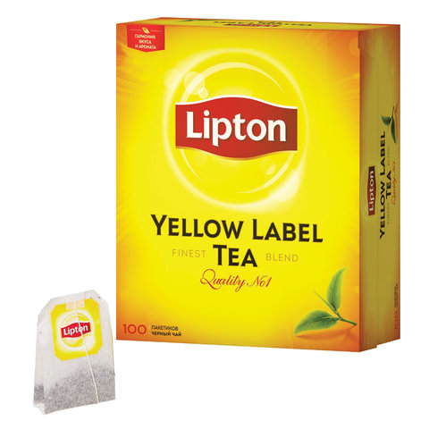 фото Чай lipton (липтон) yellow label, черный, 100 пакетиков с ярлычками по 2 г, 20248358