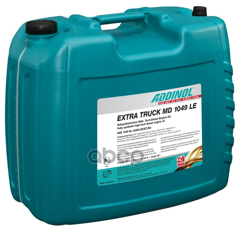 фото Addinol масло мотор. синт. addinol extra truck md 1049 le, 10w-40, 20л