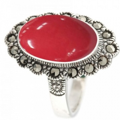 

Кольцо с марказитами и кораллами из серебра р. 19 Марказит HR119, HR119