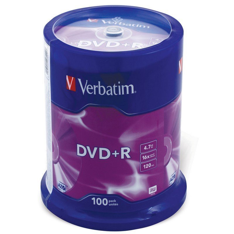 

Диски DVD+R (плюс) VERBATIM 4,7 Gb 16x, КОМПЛЕКТ 100 шт, Cake Box, 43551