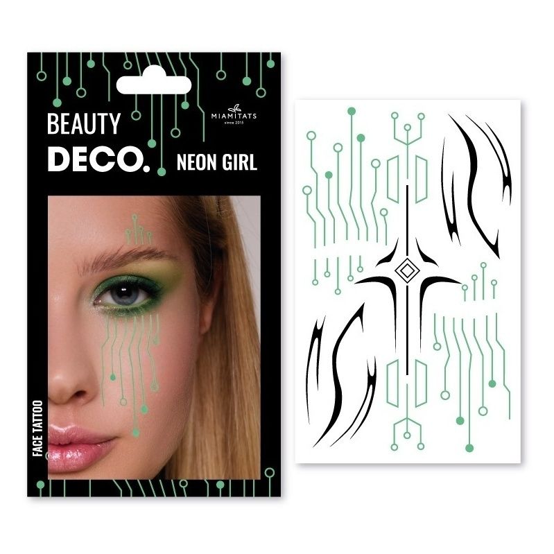 

Переводное тату Deco Cyberpunk by Miami tattoos neon girl, Черный;зеленый