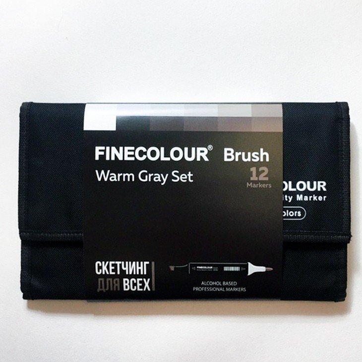

Набор маркеров Finecolour Brush 12 цветов в пенале Теплые серые, Черный