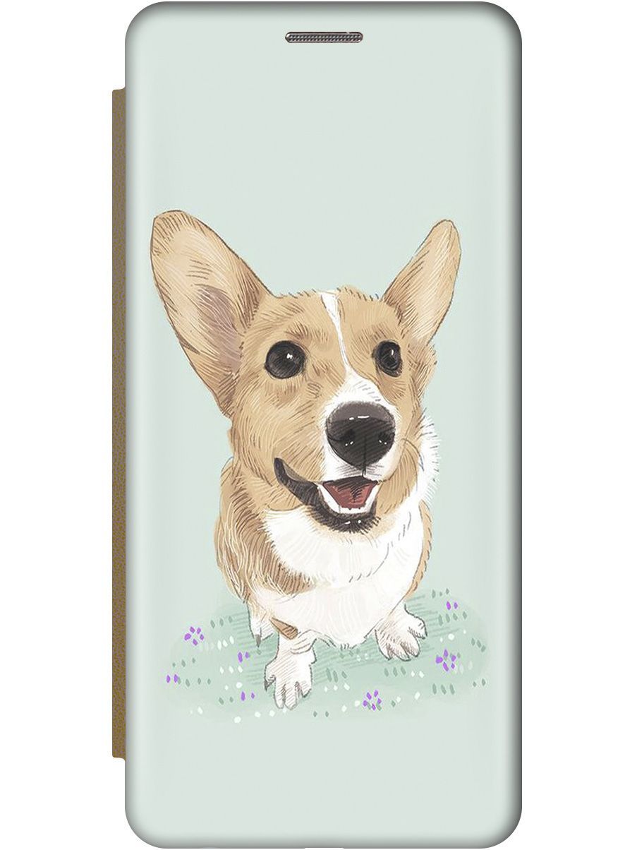 

Чехол-книжка на Tecno Spark 10C "Корги" золотистый, Белый;зеленый, 159595
