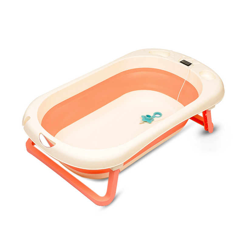 фото Детская складная ванночка solmax с термометром для купания новорожденных, розовый zv97033 solmax&kids