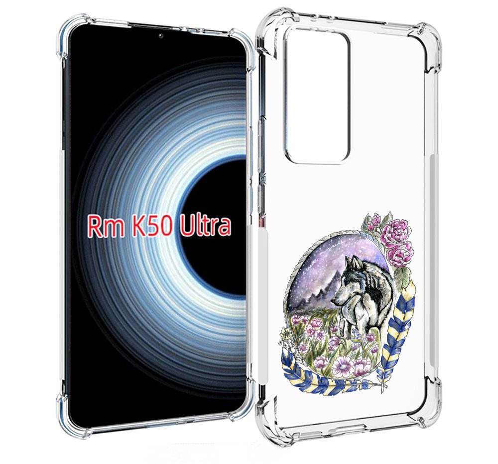 

Чехол MyPads нарисованный волк в цветах с перьями для Xiaomi 12T / Redmi K50 Ultra, Прозрачный, Tocco